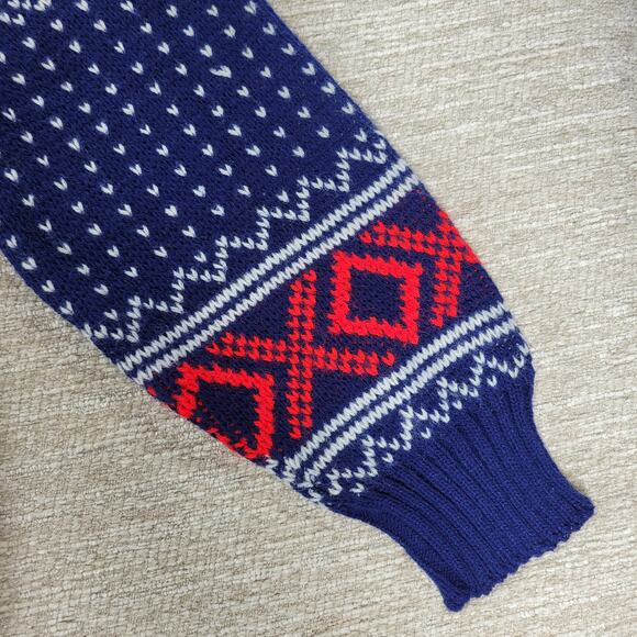 VTG Sedgwick Fair Isle Ski Sweater Blue Red White Acrylic L Winter Holiday - Picture 7 of 15